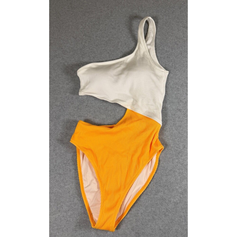CupShe Womens Swimsuit, Asymmetric Sz S, Orange & White, Cut out SKU 161
